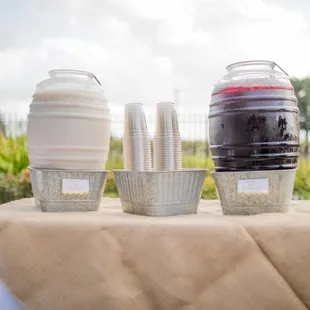 a variety of drinks on a table