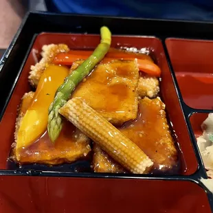 Closeup of Bento A: Tofu
