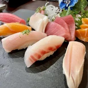 Assorted sushi and sashimi