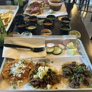 Taco Trio with NINE DIFFERENT SALSAS!