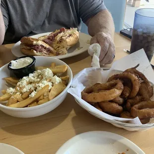 Feta fries and onion rings