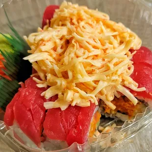 a close up of a sushi