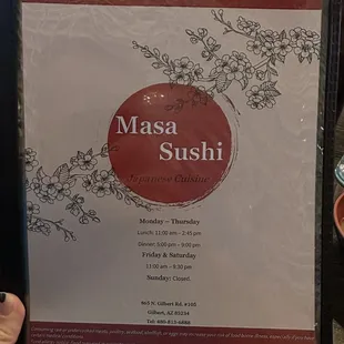 Front of the menu