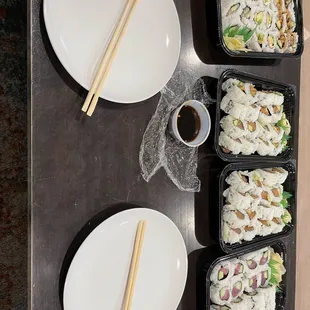 4 Salmon Roll, 2 Tuna roll, Ebi Roll, Hamachi Roll, and Unagi Roll!