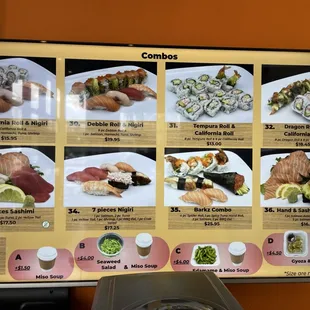 menu, sushi and sashimi