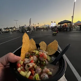 Shrimp Ceviche. I put the tostadas like that. They give 'em to you in a fancy sealed bowl that's perfect for meal prep.