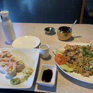 R-10 Salmon Avocado Roll N-1 Lo Mein with Chicken