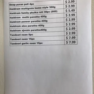 menu