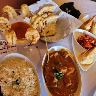 various dishes of food on a table