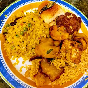 Vegetarian Restaurant Week selection, clockwise from top left: Poha with coconut chutney Vada Pao Rajma Galouti Tofu Shashlik