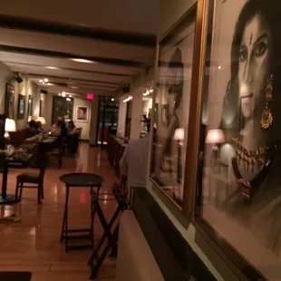 a woman's face in a restaurant