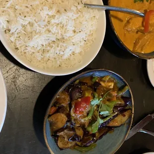 Eggplant and butter chicken with rice