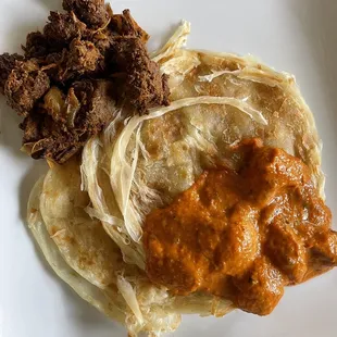 Porotta, Beef Fry and Butter Chicken