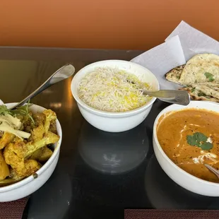 Aloo Gobi, Basmati Rice, Paneer Tikka Masala, Garlic Naan
