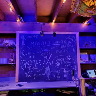 a chalkboard in a restaurant