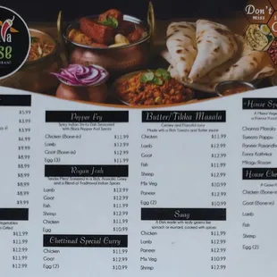 One side of the menu sheet