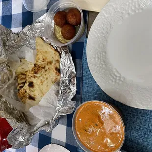 Chicken Tikka Masala, Naan and, Gulab Jamun