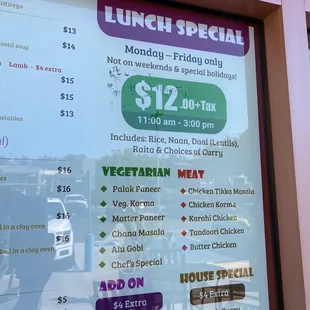 Lunch menu, not offered on weekends