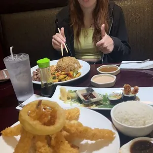 a woman eating a meal