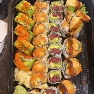 Rock, Apple, tuna avocado, spicy shrimp tempura rolls