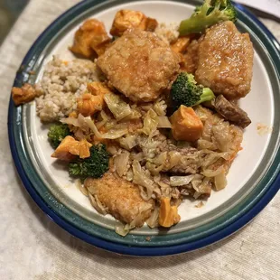 Brown rice, Seitan, tempei, veggies