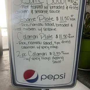 Menu of specials