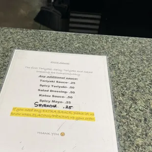 Pay for the sauces!