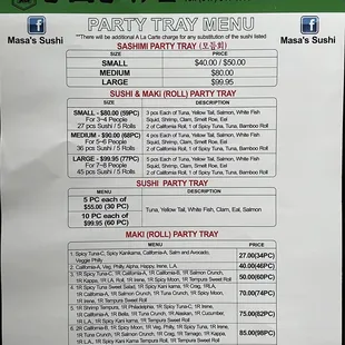 Party tray menu 2022