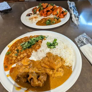 Chicken Tikka Masala, Channa Masala, Chicken Vegetable plate