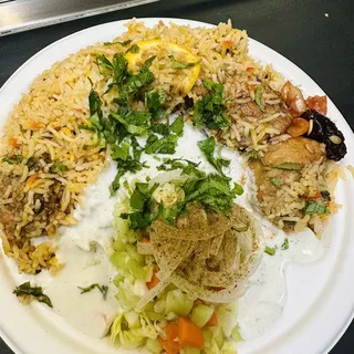 Chicken biryani with chicken Shammi kabab
