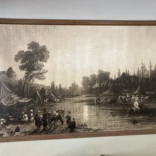 a painting of a river scene