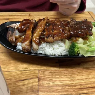 1. Chicken Bento Lunch. Teriyaki chicken, rice and mixed veggies