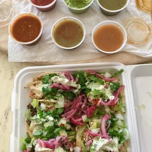 5 Street Tacos. One beef, 4 chicken. The bright green sauce is goood!