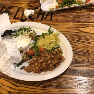 a plate of beans and rice