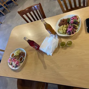 two plates of food on a table