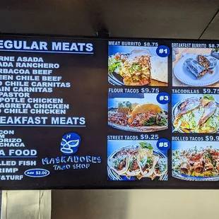 Left side of Menu &amp; Meat Options (9/2021)