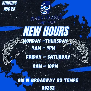 NEW HOURS