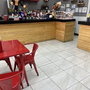 Lucha masks and dining area