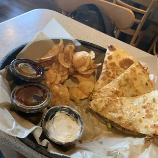 Pulled brisket quesadilla and chips!