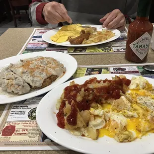 Country fried steak, eggs and potatoes!  Excellent but a big steak couldn't quite eat it all!!