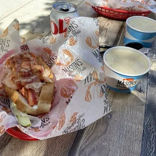 Cold Lobster roll with clam chowder
