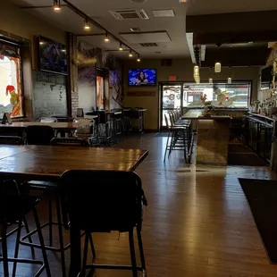tables and chairs in a restaurant