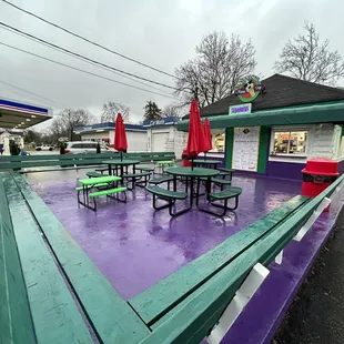 Cute little seating area that will super popular when it's  sunny and warm.