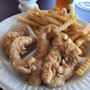 The chicken strips and yummy fries