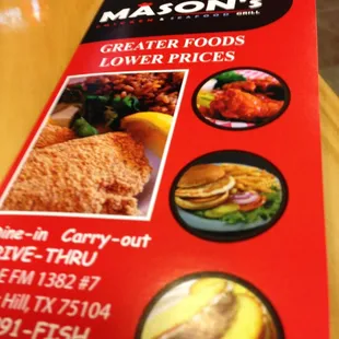Take out menu