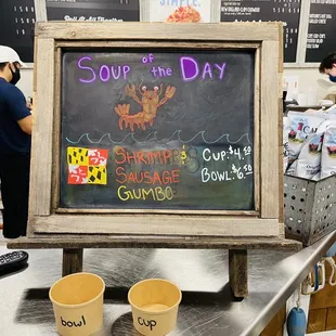 a sign for soup of the day
