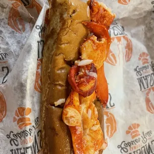 a closeup of the lobster roll