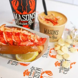 a lobster roll and a drink