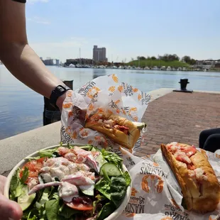 a salad and a sandwich