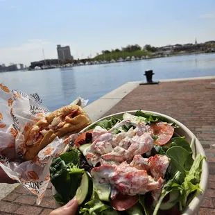 a hand holding a bowl of salad